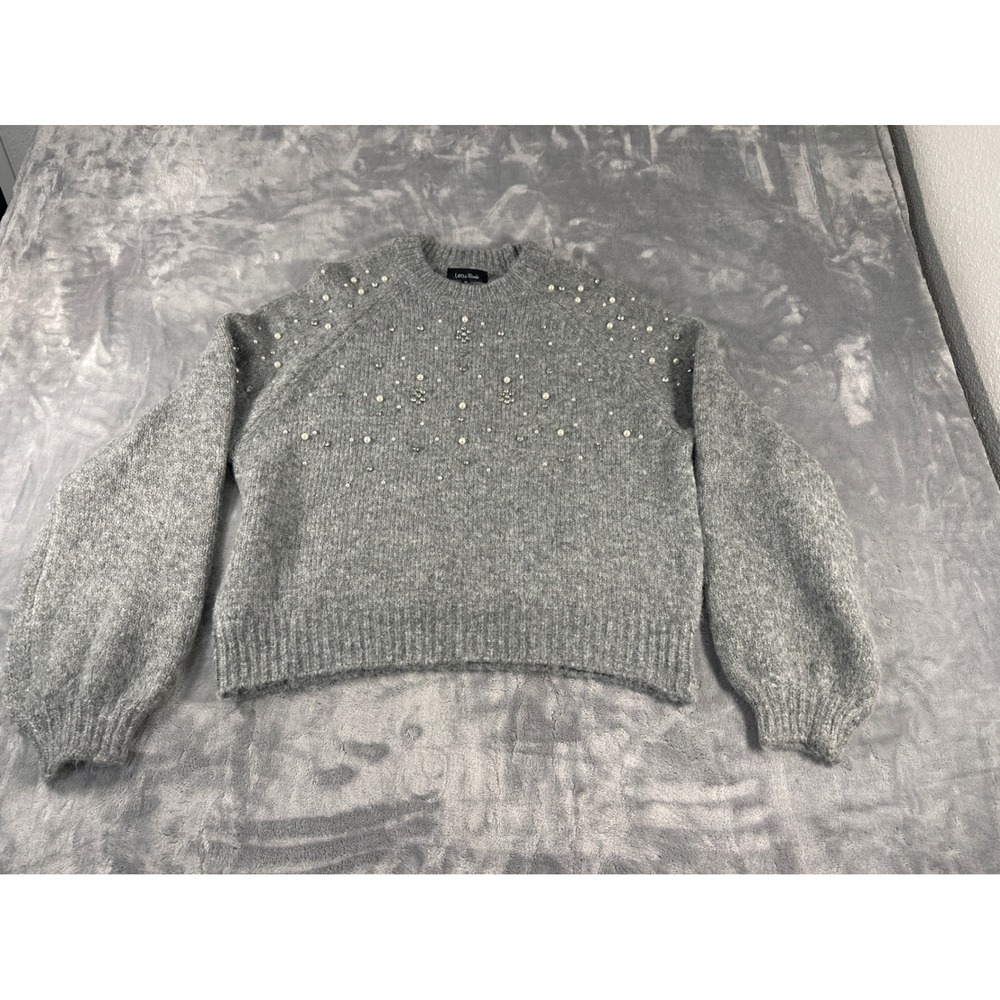 Lea & Viola Gray Embellished‎ Pearl Beaded Sweater Women's Size M